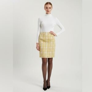 Talbots Yellow Windowpane Plaid Textured Jacquard Pencil Skirt